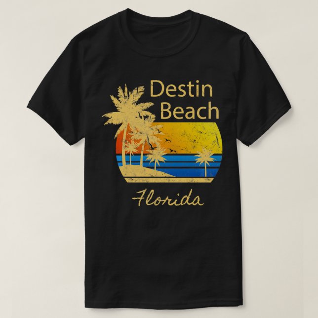 Retro Cool Destin Original Florida Beach Distresse T-Shirt (Design Front)