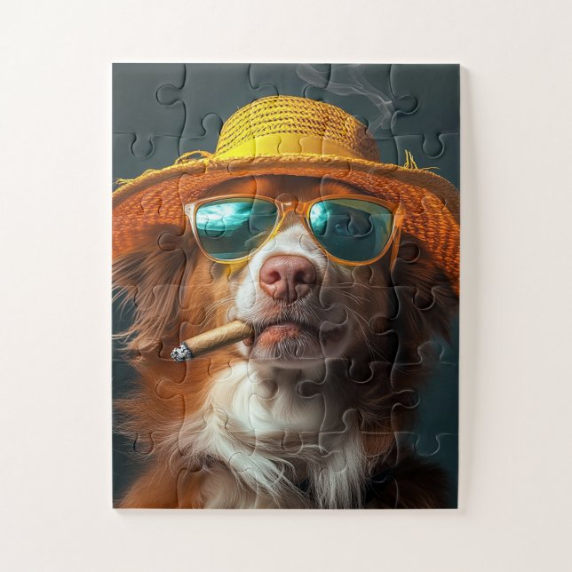 Retro Cool Dog with Yellow Hat Puzzle (Vertical)