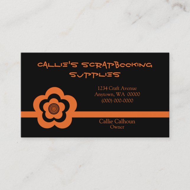 Retro Cool Flower Business Card, Tangerine Business Card (Front)
