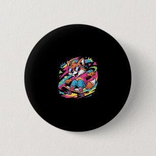 Retro Cool Fox Skateboarder Funky Vintage Skater A 6 Cm Round Badge