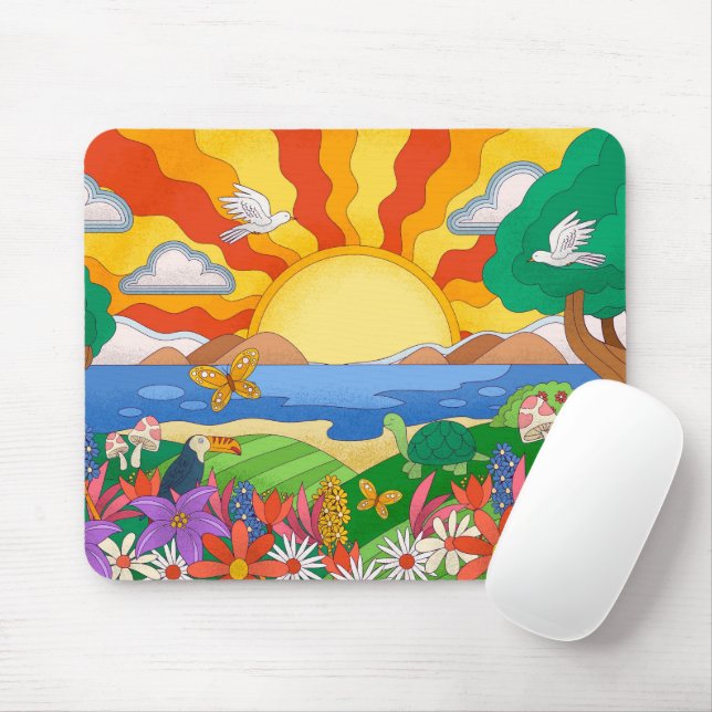 Retro Cool Landscape Mouse Mat (With Mouse)