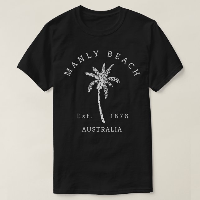 Retro Cool Manly Beach Australia Palm Tree Novelty T-Shirt (Design Front)