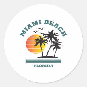 Retro Cool Miami Beach Mens Womens Florida Beaches Classic Round Sticker