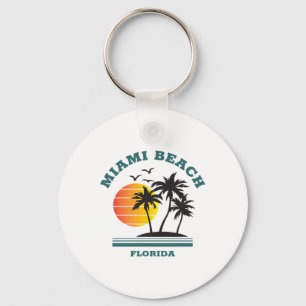 Retro Cool Miami Beach Mens Womens Florida Beaches Key Ring