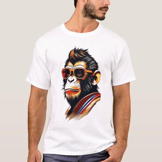 Retro cool monkey king wearing sunglasses t-shirt  (Front)