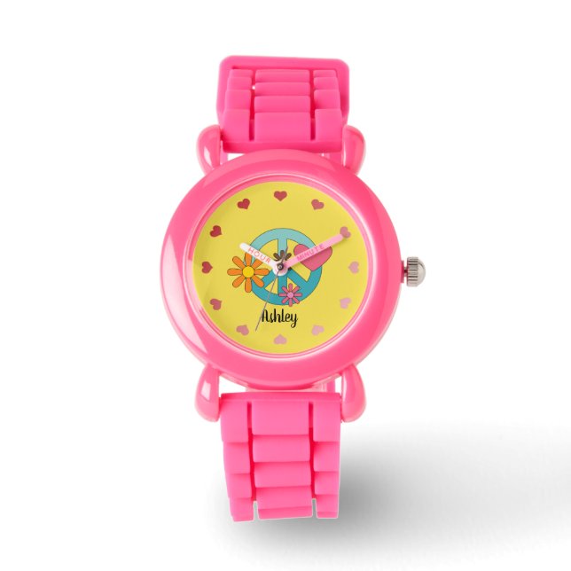 Retro Cool Peace Sign Personalised Watch (Front)