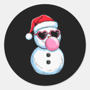 Retro Cool Snowman With Sungles Christmas Blowing Classic Round Sticker