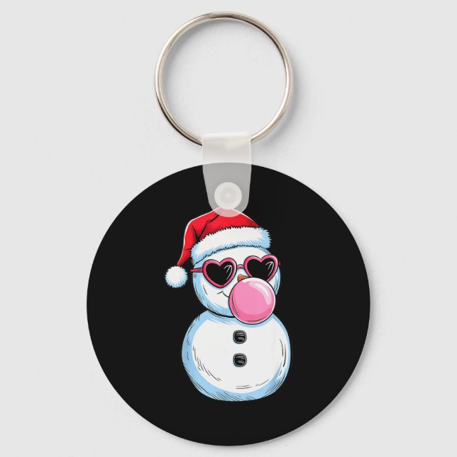Retro Cool Snowman With Sungles Christmas Blowing  Key Ring (Front)