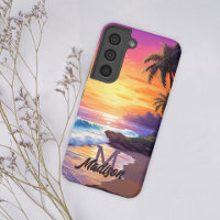 Retro Cool Tropical Beach Sunset Monogram Add Name