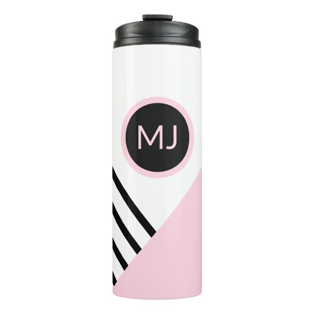Retro Cool Vibe Monogram Stripes Colour Block Thermal Tumbler (Front)