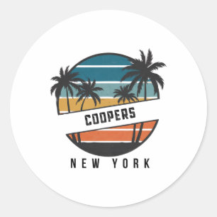 Retro Coopers Beach New York Surfboard Surfing _1 Classic Round Sticker