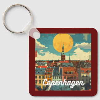 Retro Copenhagen Skyline Key Ring
