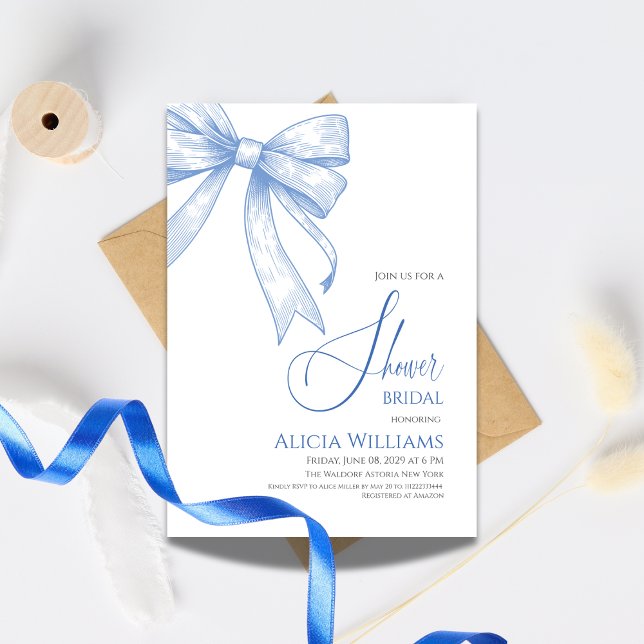  Retro Coquette Blue Bow Bridal Shower Invitation (Creator Uploaded)