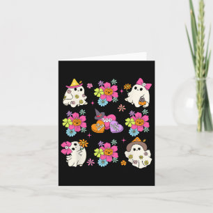 Retro Coquette Boo Ghost Bow Pumpkin Flowers Hallo Card