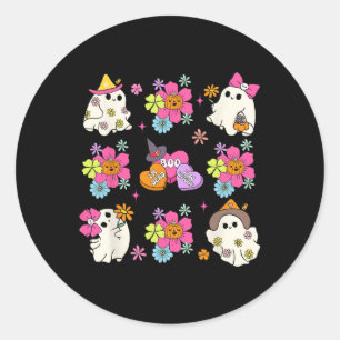 Retro Coquette Boo Ghost Bow Pumpkin Flowers Hallo Classic Round Sticker