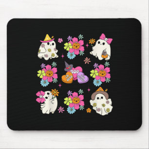 Retro Coquette Boo Ghost Bow Pumpkin Flowers Hallo Mouse Mat