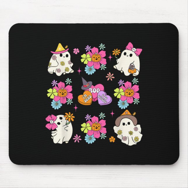 Retro Coquette Boo Ghost Bow Pumpkin Flowers Hallo Mouse Mat (Front)