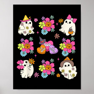 Retro Coquette Boo Ghost Bow Pumpkin Flowers Hallo Poster