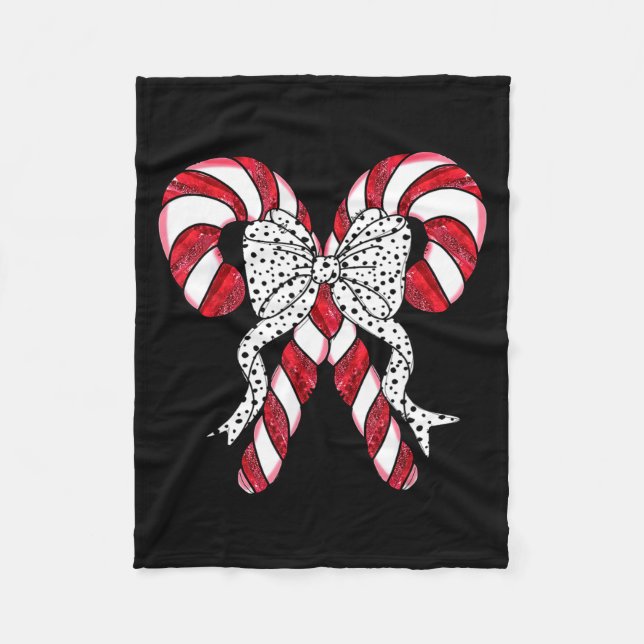 Retro Coquette Bow Candy Cane Christmas Season Wom Fleece Blanket (Front)