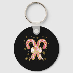 Retro Coquette Bow Candy Cane Christmas Season Wom Key Ring