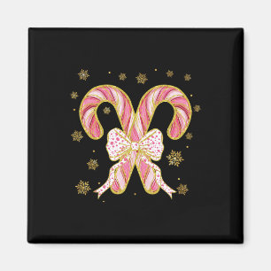 Retro Coquette Bow Candy Cane Christmas Season Wom Magnet