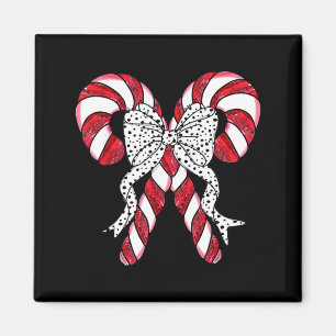 Retro Coquette Bow Candy Cane Christmas Season Wom Magnet