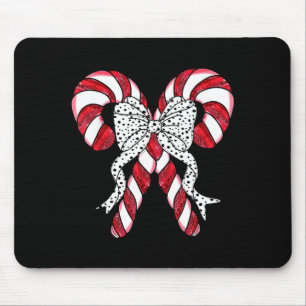 Retro Coquette Bow Candy Cane Christmas Season Wom Mouse Mat