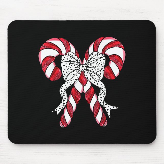 Retro Coquette Bow Candy Cane Christmas Season Wom Mouse Mat (Front)