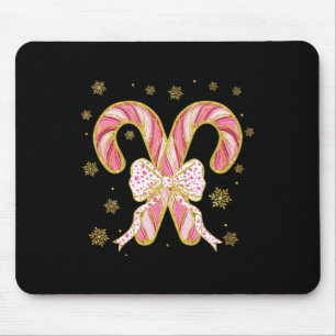 Retro Coquette Bow Candy Cane Christmas Season Wom Mouse Mat