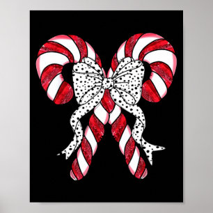 Retro Coquette Bow Candy Cane Christmas Season Wom Poster