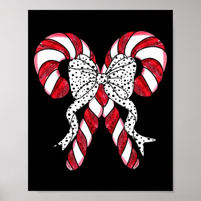 Retro Coquette Bow Candy Cane Christmas Season Wom Poster (Front)