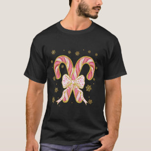 Retro Coquette Bow Candy Cane Christmas Season Wom T-Shirt