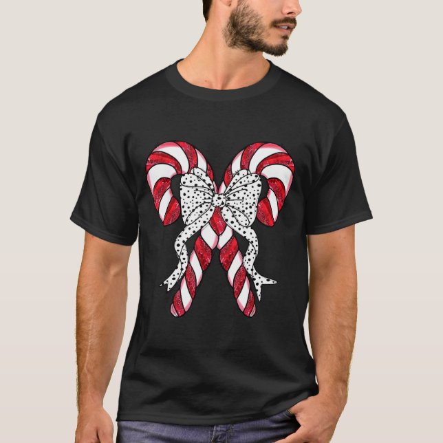 Retro Coquette Bow Candy Cane Christmas Season Wom T-Shirt (Front)