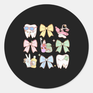 Retro Coquette Bow Dental Hygienist Teeth Dentist Classic Round Sticker