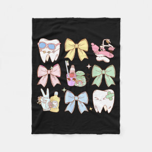 Retro Coquette Bow Dental Hygienist Teeth Dentist  Fleece Blanket