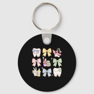 Retro Coquette Bow Dental Hygienist Teeth Dentist  Key Ring