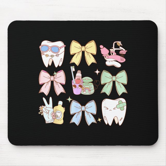 Retro Coquette Bow Dental Hygienist Teeth Dentist  Mouse Mat (Front)