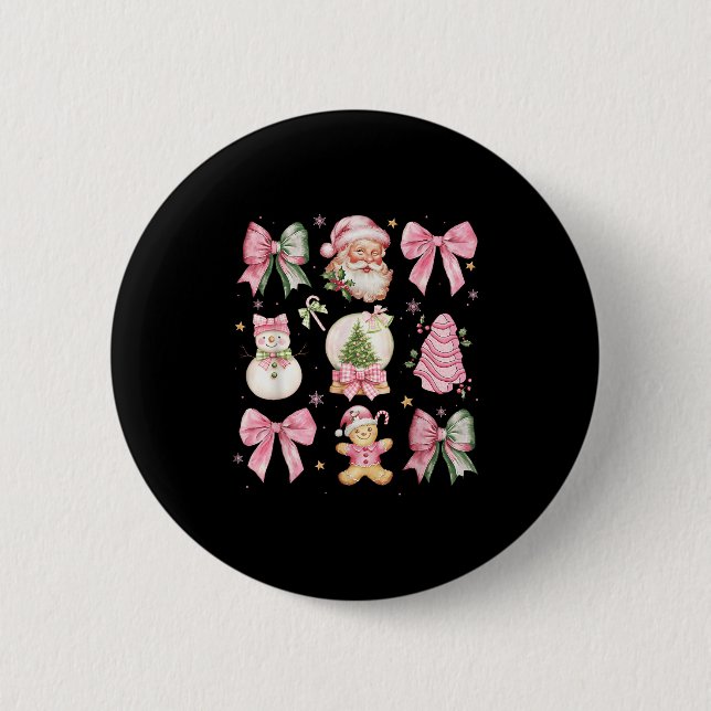 Retro Coquette Bow Nk Christmas Tree Snowman Xmas  6 Cm Round Badge (Front)
