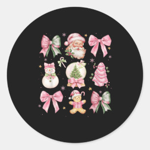 Retro Coquette Bow Nk Christmas Tree Snowman Xmas Classic Round Sticker