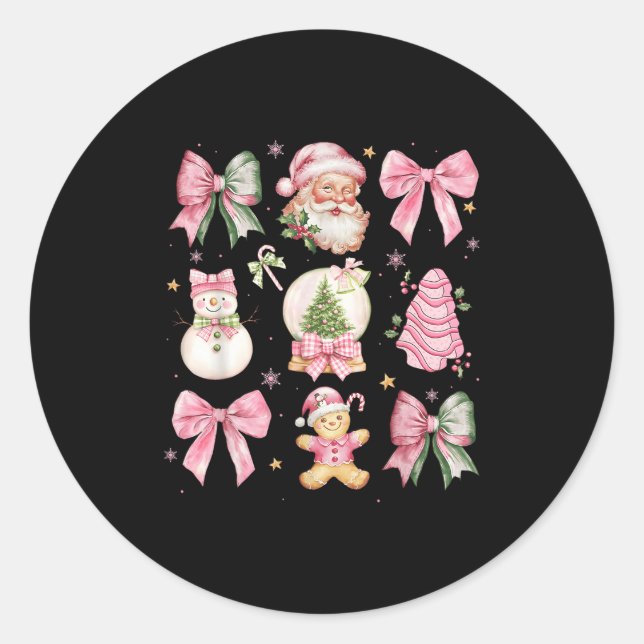 Retro Coquette Bow Nk Christmas Tree Snowman Xmas  Classic Round Sticker (Front)