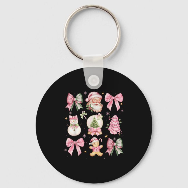 Retro Coquette Bow Nk Christmas Tree Snowman Xmas  Key Ring (Front)