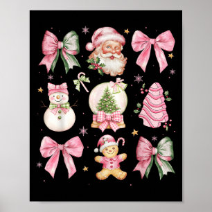 Retro Coquette Bow Nk Christmas Tree Snowman Xmas Poster