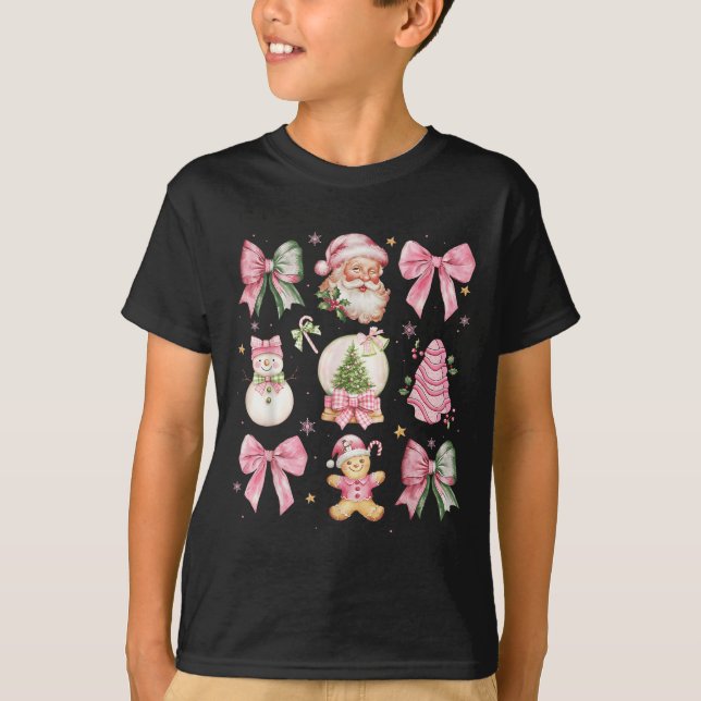 Retro Coquette Bow Nk Christmas Tree Snowman Xmas  T-Shirt (Front)