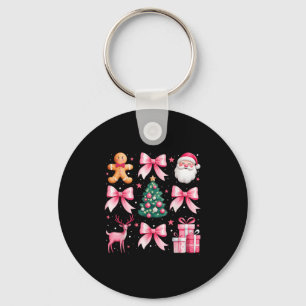 Retro Coquette Bow Pink Christmas Tree Women Kids Key Ring