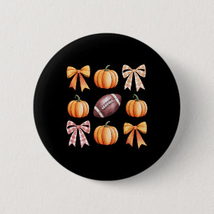 Retro Coquette Bow Pumpkin American Football Thank 6 Cm Round Badge