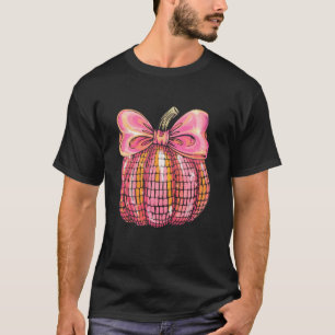 Retro Coquette Bow Pumpkin Disco Ball Fall Season T-Shirt