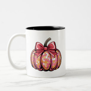 Retro Coquette Bow Pumpkin Fall Vibes Season Two-Tone Coffee Mug