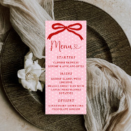 Retro Coquette Bow Red and Pink Valentines Menu
