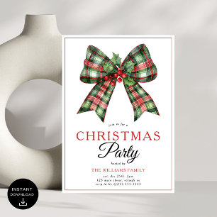  Retro Coquette Bow Script Christmas Tree Party Invitation