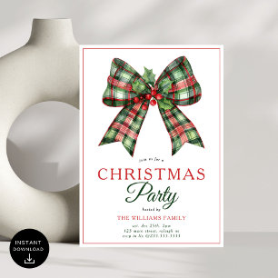 Retro Coquette Bow Script Christmas Tree Party Invitation